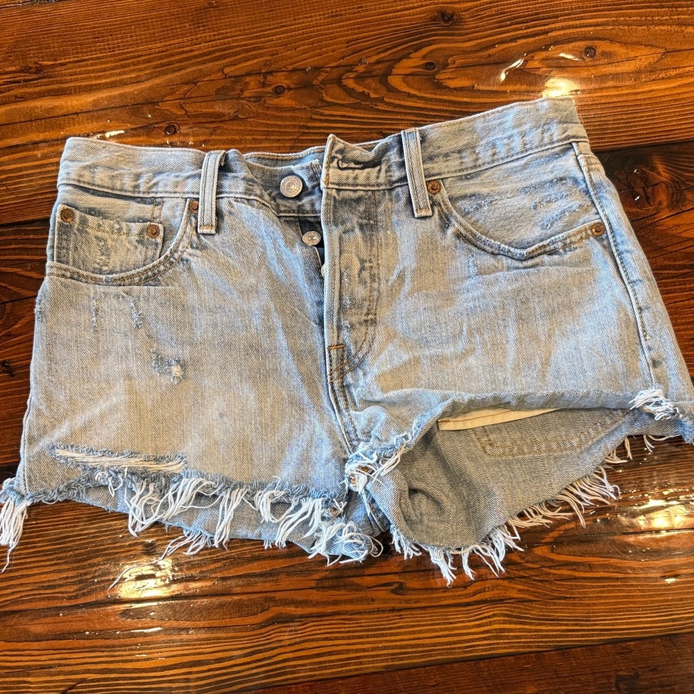 Levi's Light Blue Distressed Denim Cutoff Shorts